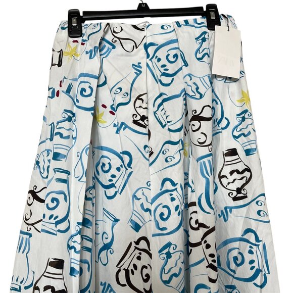 Zara CoOrd Set Printed Poplin Crop Top & Midi Skirt Set Abstract Cotton Medium - Picture 4 of 16